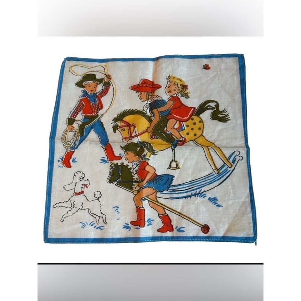 Vintage Children’s Cowboy Handkerchief Western Pony Kids Hankie